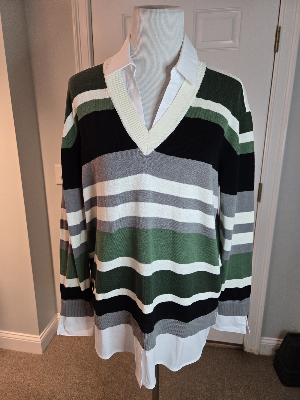 Woman With Control Stripe Sweater, Twofer